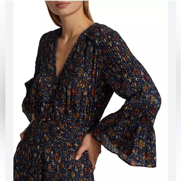 Veronica Beard Shireen Pleated Floral Midi-Dress Ink color Size 2 NWOT Romantic - Picture 5 of 15